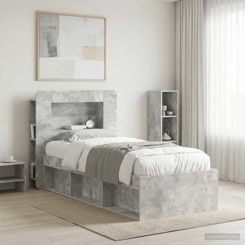 Čelo Postele Se Skříňkou Betonově Šedá Dřevěný Materiál