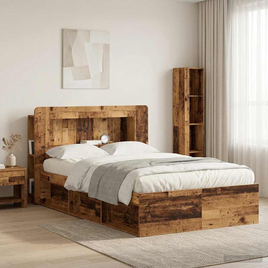 Čelo Postele Se Skříňkou Staré Dřevo Dřevěný Materiál