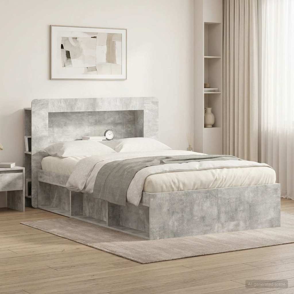 Čelo Postele Se Skříňkou Betonově Šedá Dřevěný Materiál