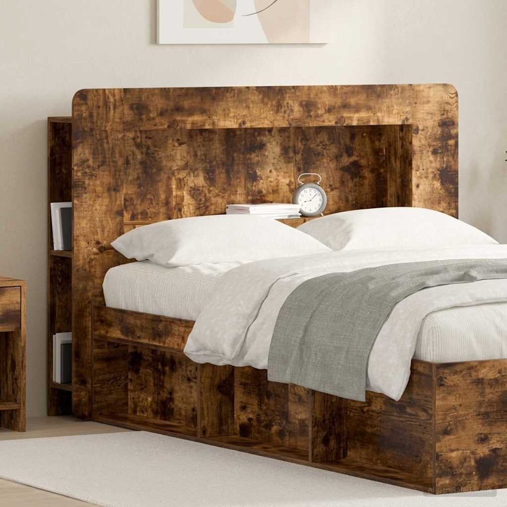 Čelo Postele Se Skříňkou Kouřový Dub Dřevěný Materiál