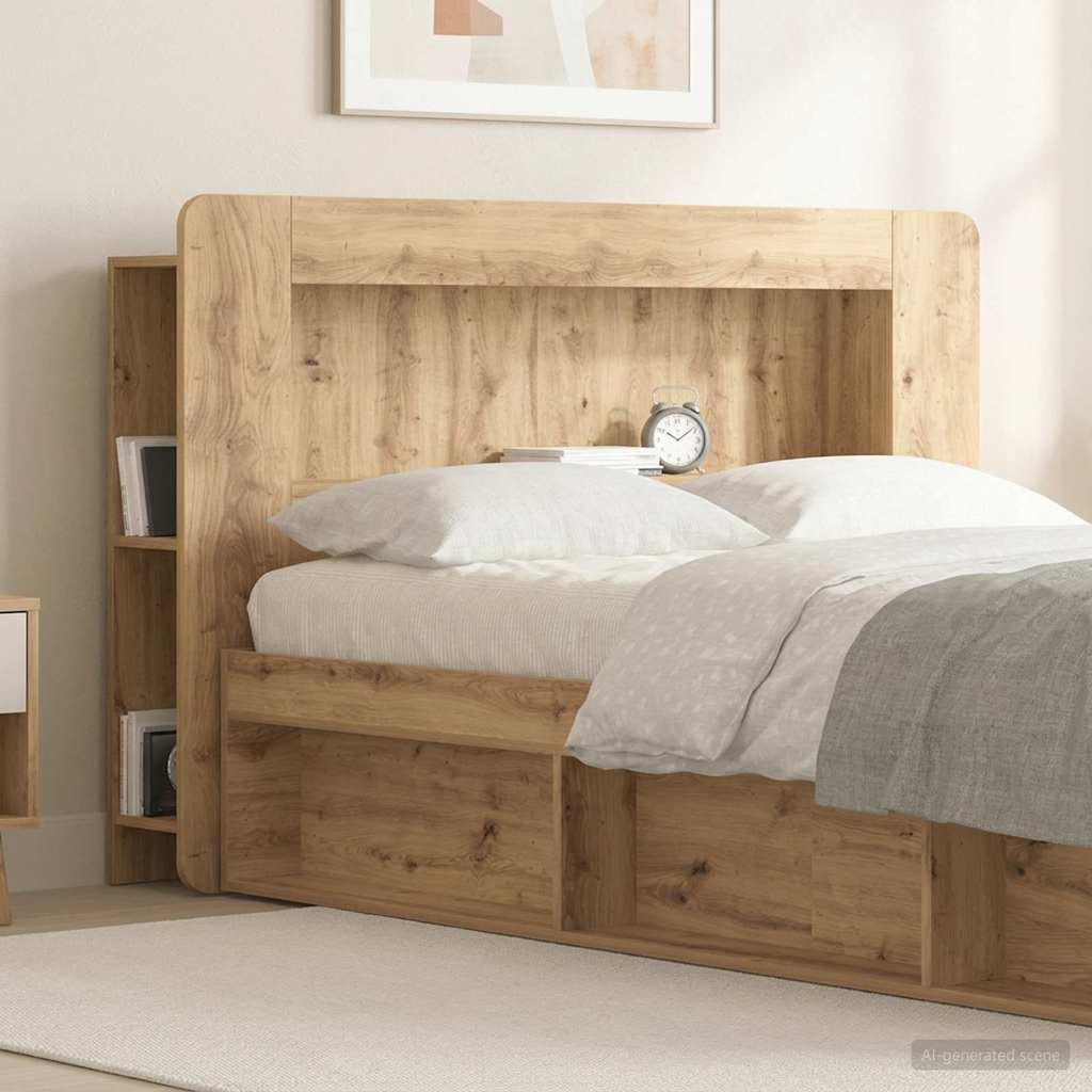 Čelo Postele Se Skříňkou Dub Artisan 120 Cm Dřevěný Materiál