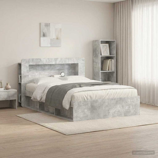 Čelo Postele Se Skříňkou Betonově Šedá Dřevěný Materiál