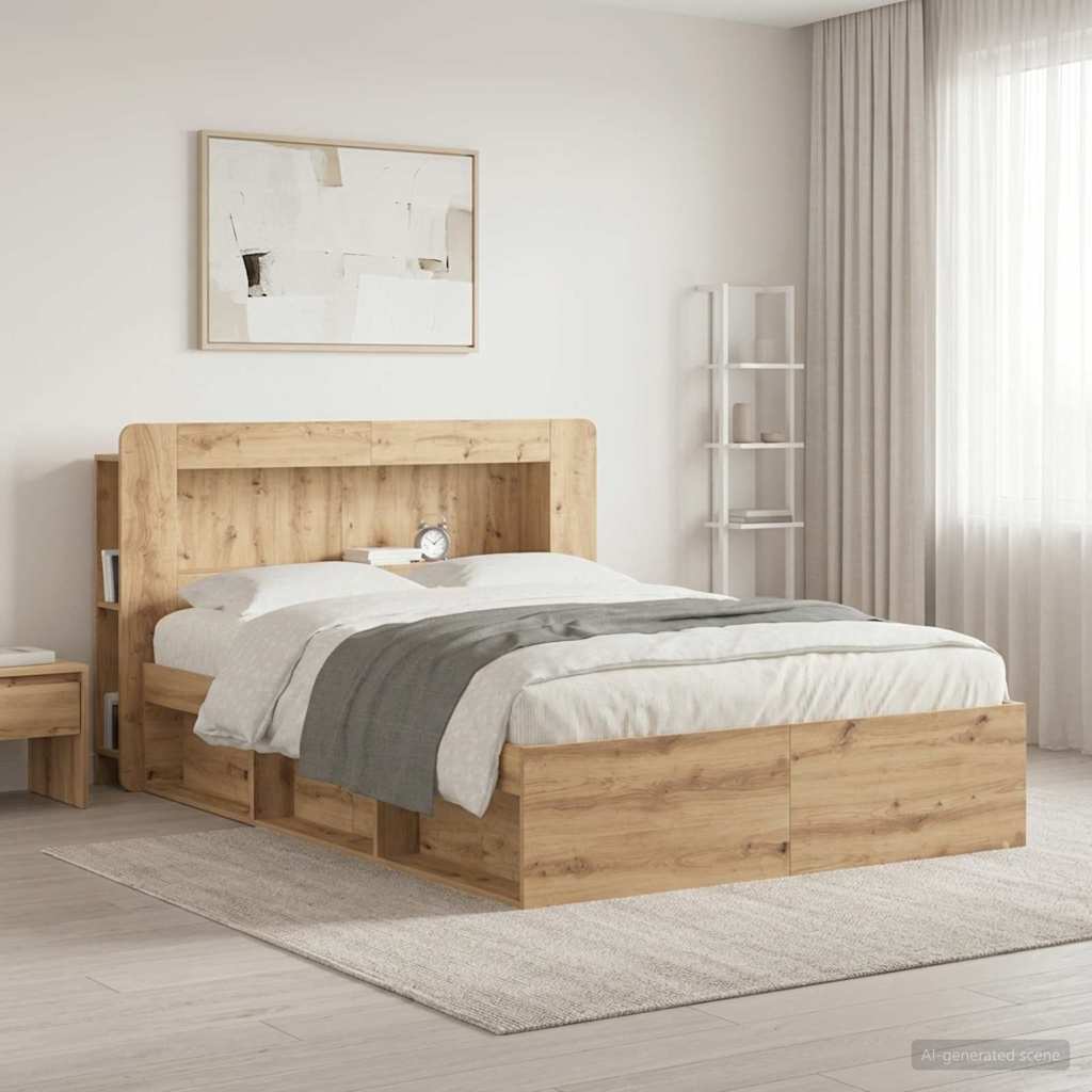 Čelo Postele Se Skříňkou Dub Artisan 140 Cm Dřevěný Materiál