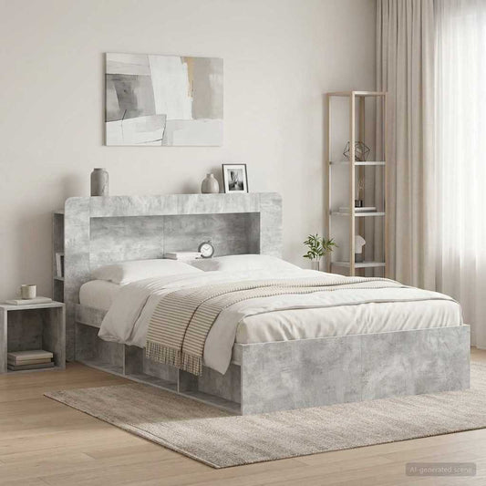 Čelo Postele Se Skříňkou Betonově Šedá Dřevěný Materiál