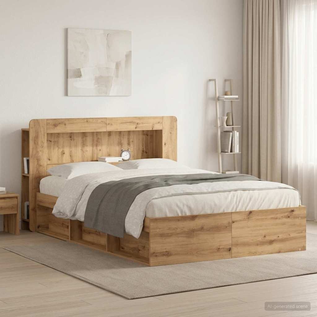 Čelo Postele Se Skříňkou Dub Artisan 160 Cm Dřevěný Materiál