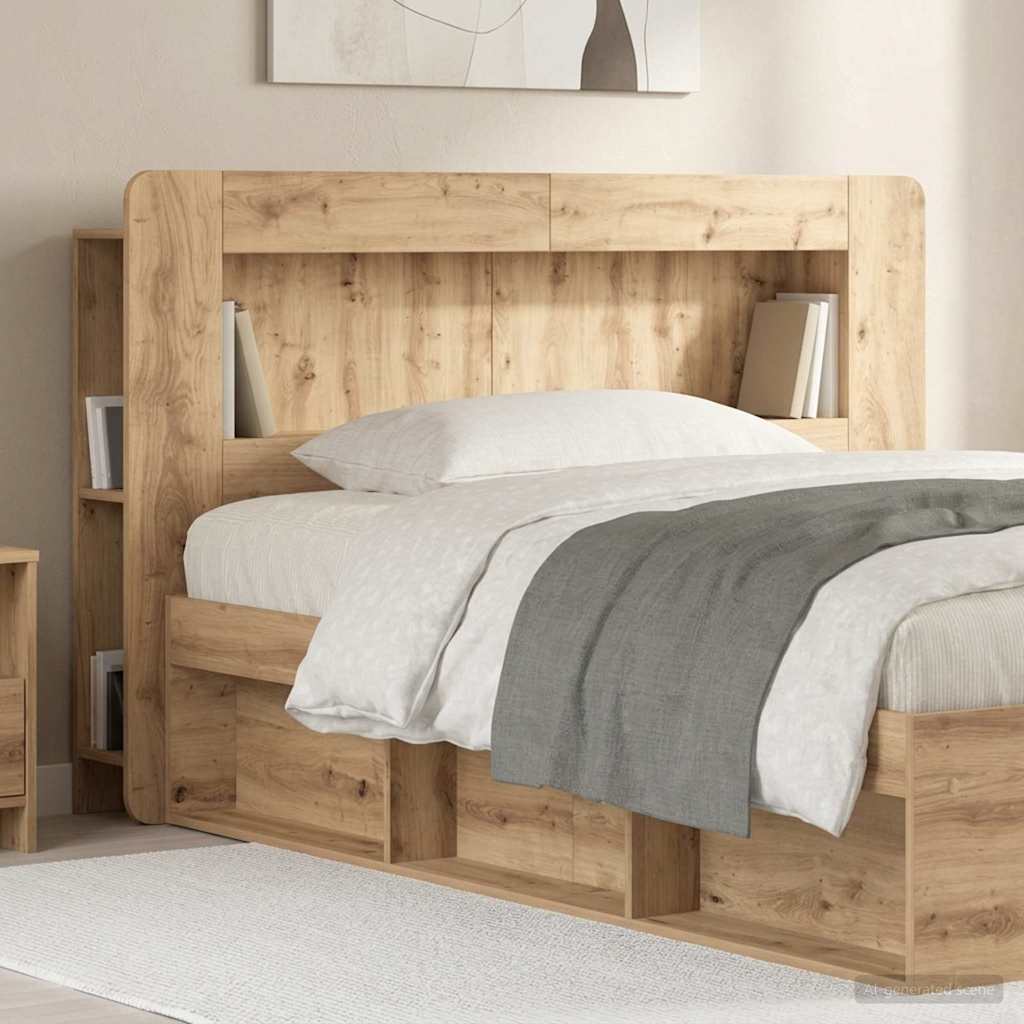 Čelo Postele Se Skříňkou Dub Artisan 160 Cm Dřevěný Materiál