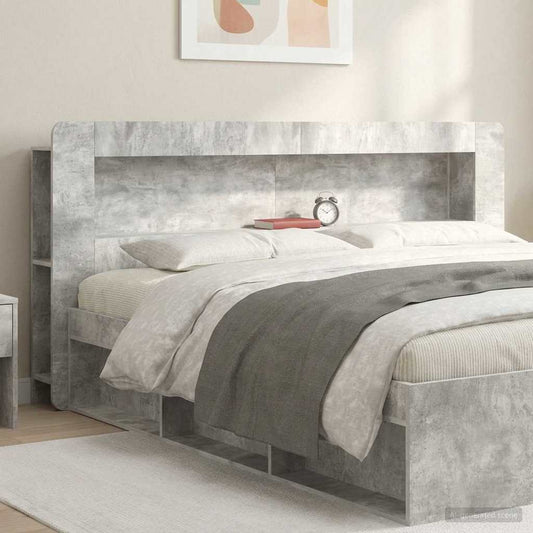 Čelo Postele Se Skříňkou Betonově Šedá Dřevěný Materiál