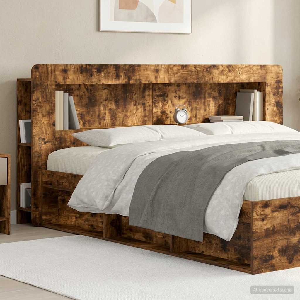 Čelo Postele Se Skříňkou Kouřový Dub Dřevěný Materiál