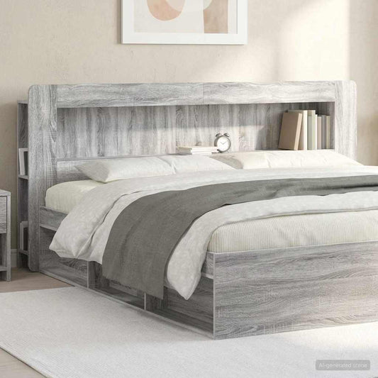 Čelo Postele Se Skříňkou Šedá Sonoma Dřevěný Materiál