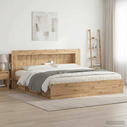 Čelo Postele Se Skříňkou Dub Artisan 180 Cm Dřevěný Materiál