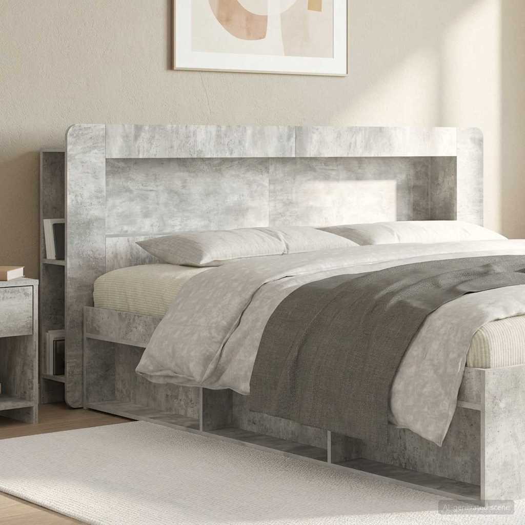 Čelo Postele Se Skříňkou Betonově Šedá Dřevěný Materiál