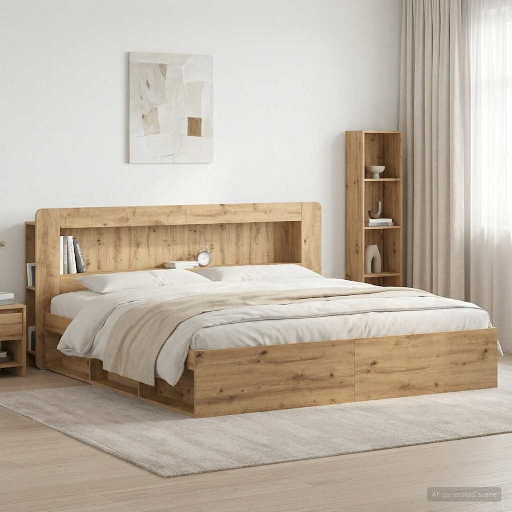 Čelo Postele Se Skříňkou Dub Artisan 200 Cm Dřevěný Materiál