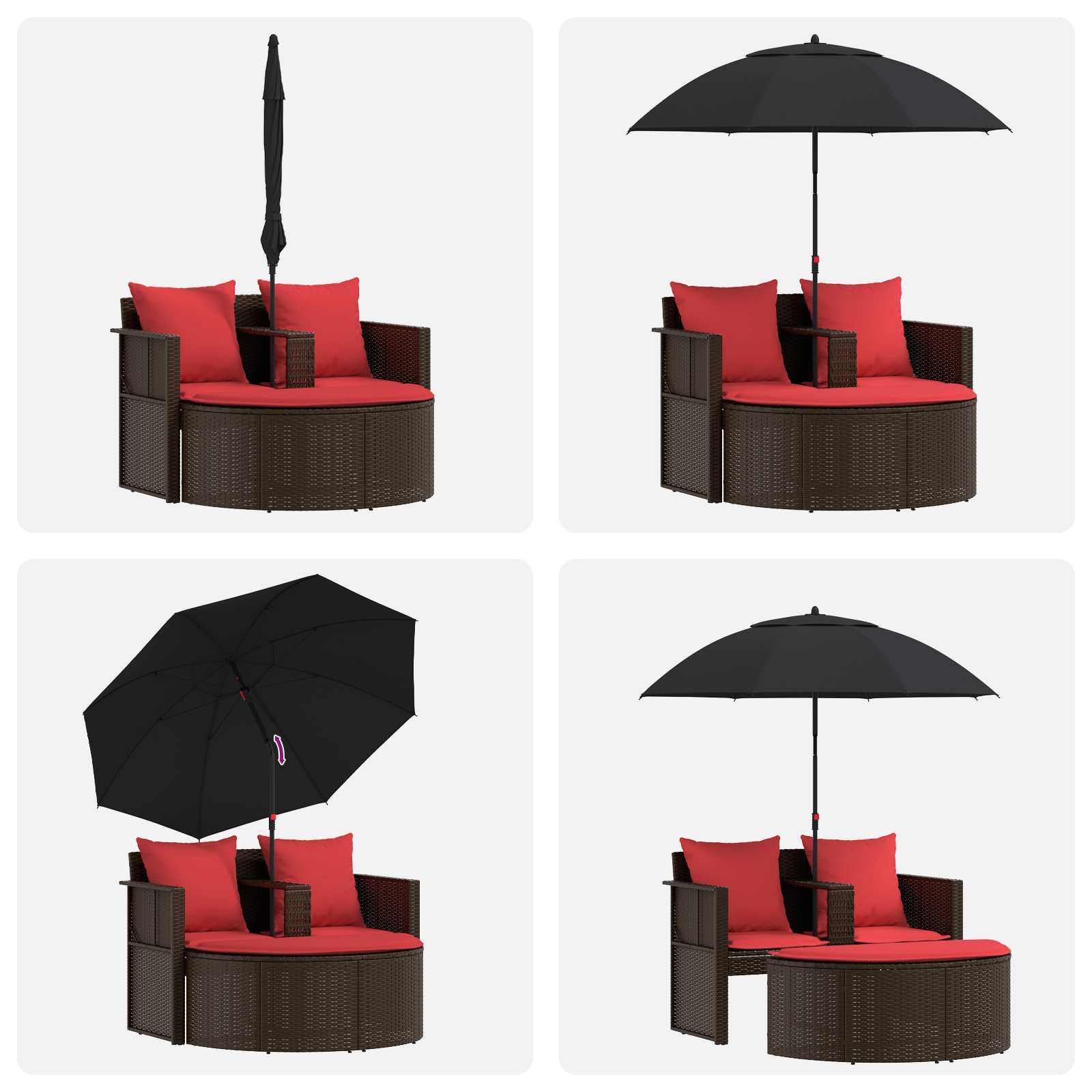 Zahradní Sofa Hnědá A Červená 168 X 168 X 180 Cm Polyratan