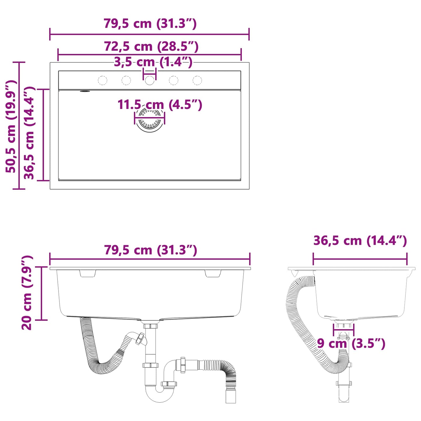 Dřez Béžová 795 X 505 Mm Žula