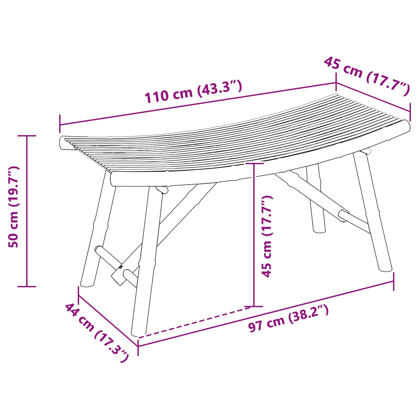 Zahradní Lavice 110 X 45 X 50 Cm Bambus Přírodní Obdélníkový