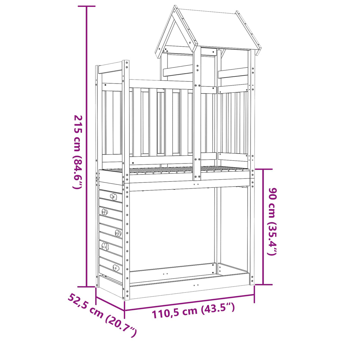 Herní Věž Hnědá 110,5 X 52,5 X 215 Cm Masivní Borové Dřevo