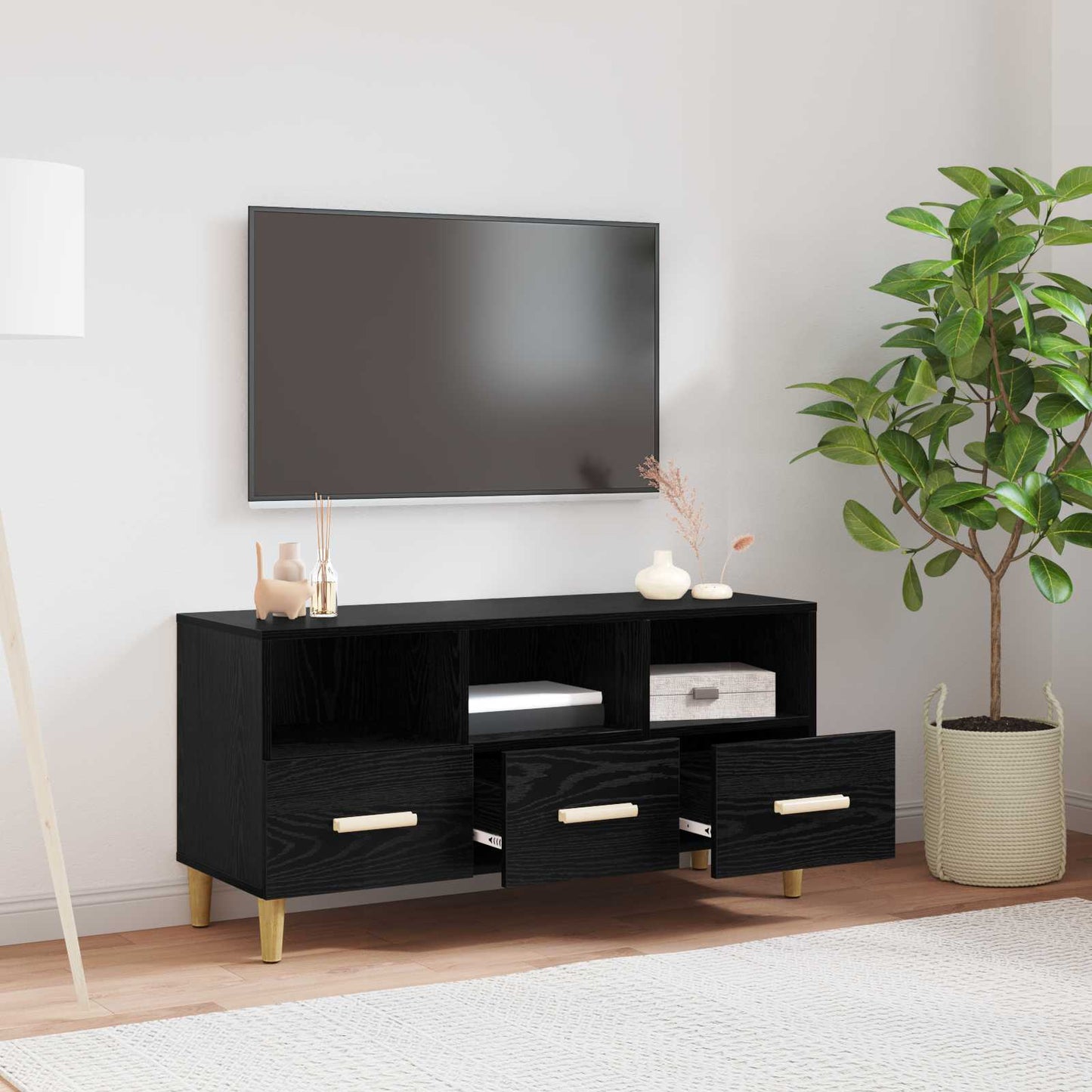 Televizní Skříň 102 X 36 X 50 Cm Černý Dub Kompozitní Dřevo