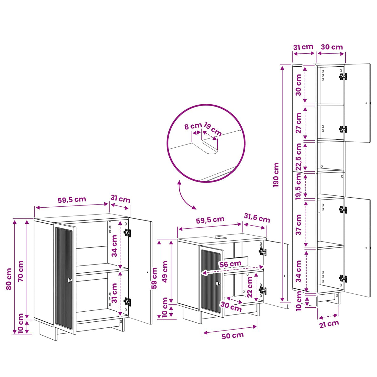 3Dílná Sada Koupelnových Skříněk Ede Kompozitní Dřevo