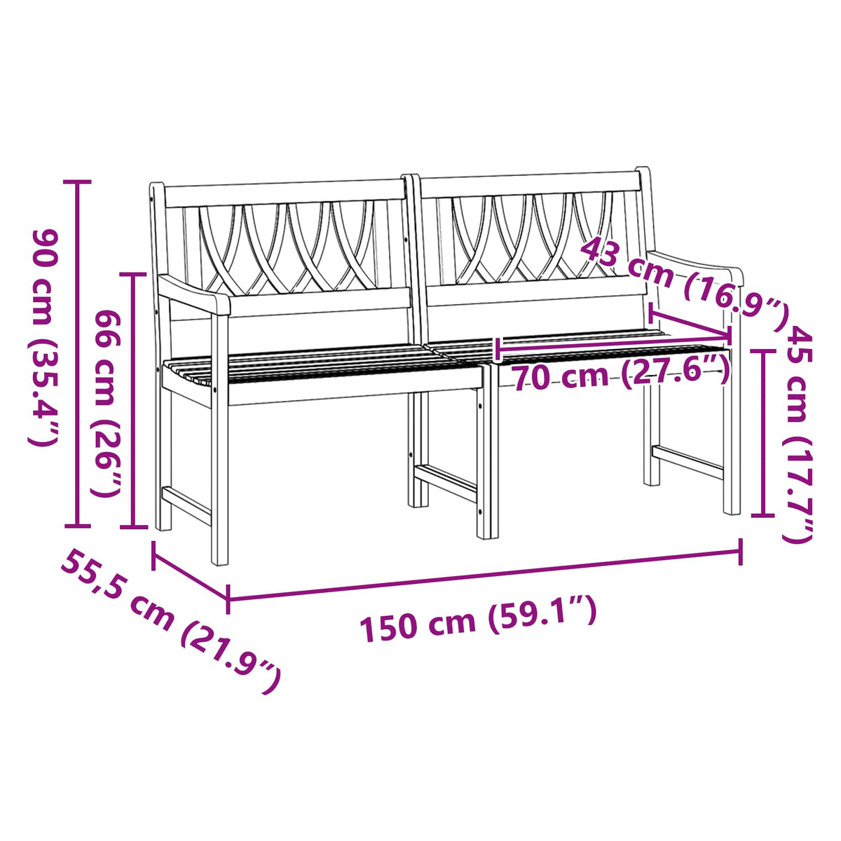 Venkovní Lavice Přírodní 150 X 55,5 X 90 Cm
