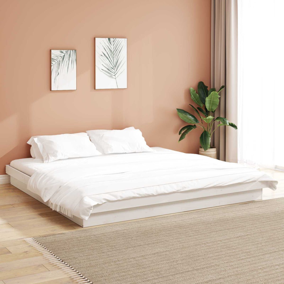 Rám Postele Bílá 200 X 200 Cm Masivní Borové Dřevo