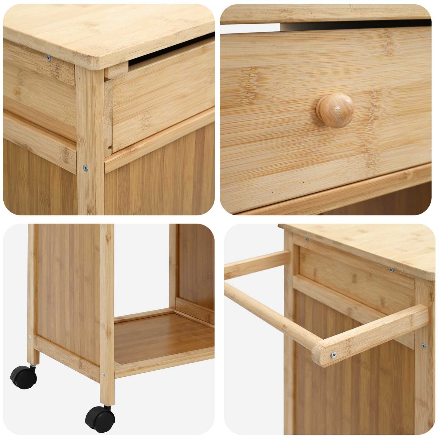 Kuchyňský Vozík S Koly Přírodní 90,5 X 36 X 86,5 Cm Bambus
