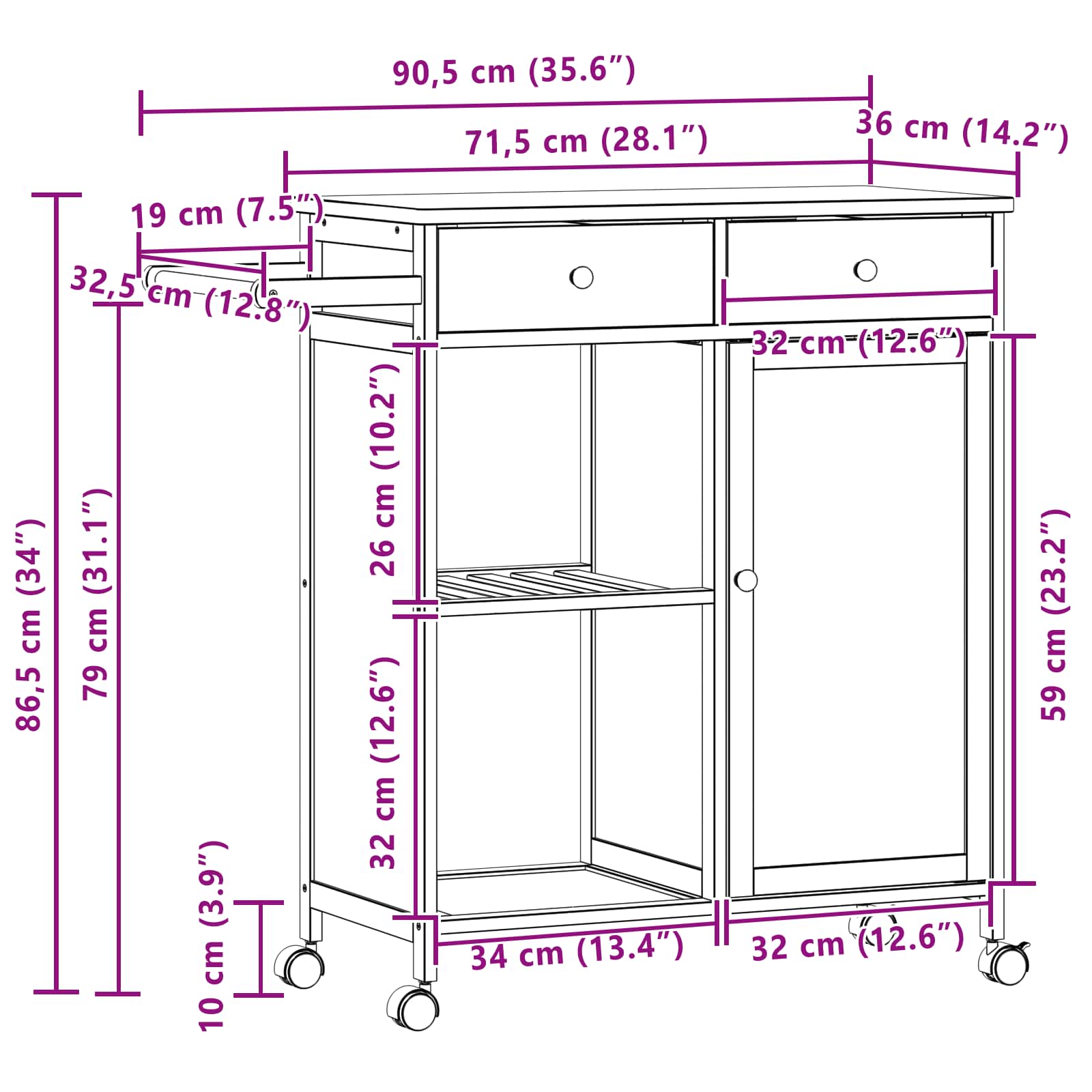 Kuchyňský Vozík S Koly Přírodní 90,5 X 36 X 86,5 Cm Bambus