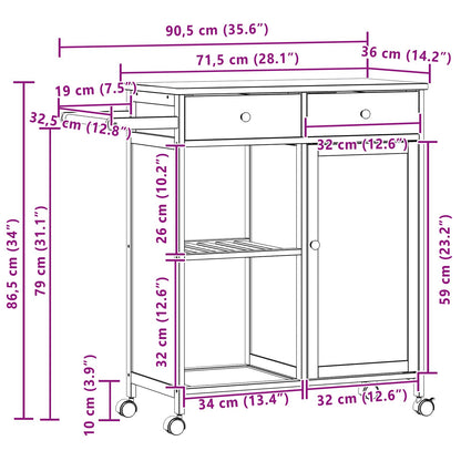 Kuchyňský Vozík S Koly Přírodní 90,5 X 36 X 86,5 Cm Bambus