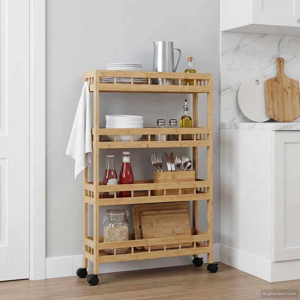 Kuchyňský Vozík S Koly Přírodní 60 X 18 X 97 Cm Bambus