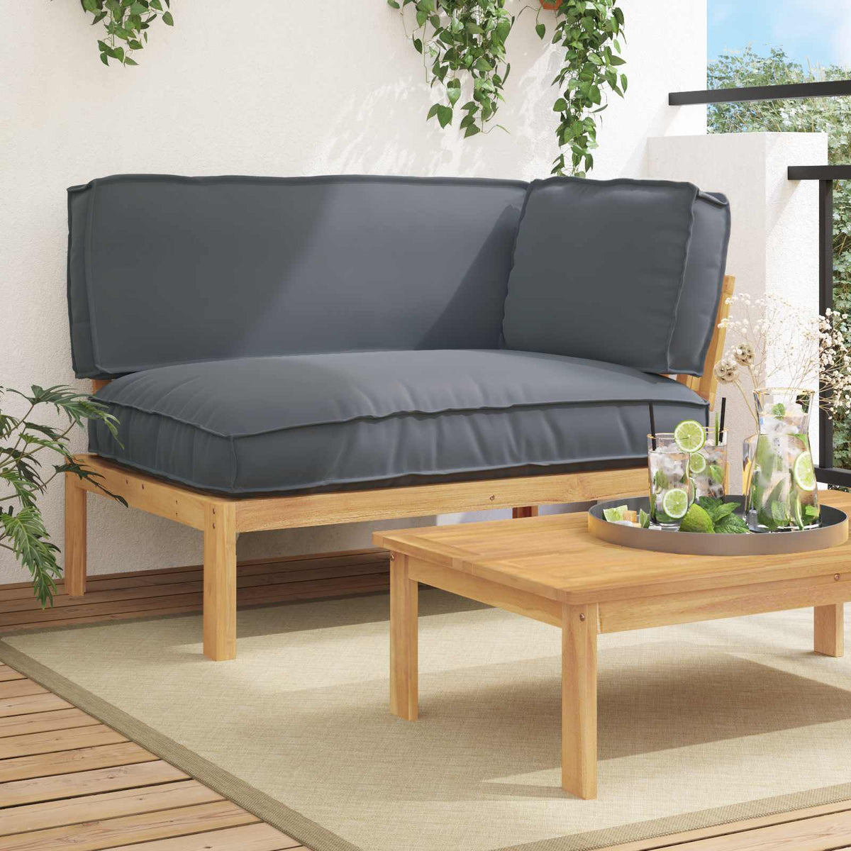 Set Pohovek Antracit 133 X 92 X 69 Cm Masivní Akátové Dřevo