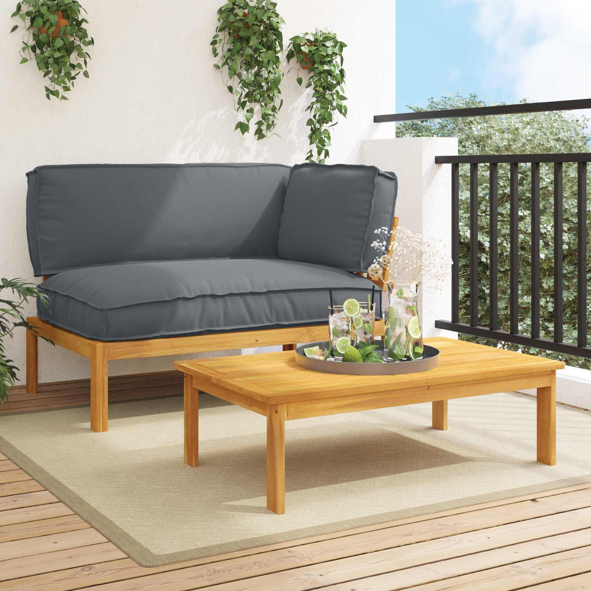 Set Pohovek Antracit 133 X 92 X 69 Cm Masivní Akátové Dřevo