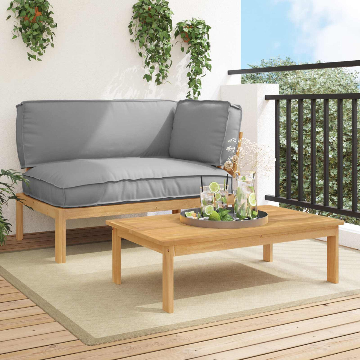 Set Pohovek Antracit 133 X 92 X 69 Cm Masivní Akátové Dřevo