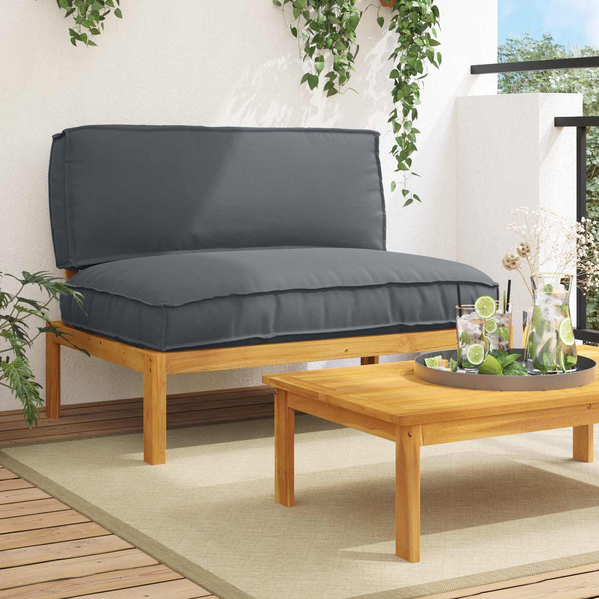 Set Pohovek Antracit 133 X 92 X 69 Cm Masivní Akátové Dřevo