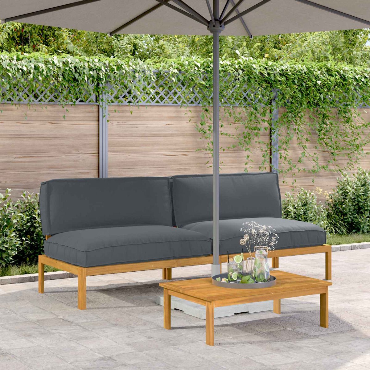 Set Pohovek Antracit 133 X 92 X 69 Cm Masivní Akátové Dřevo