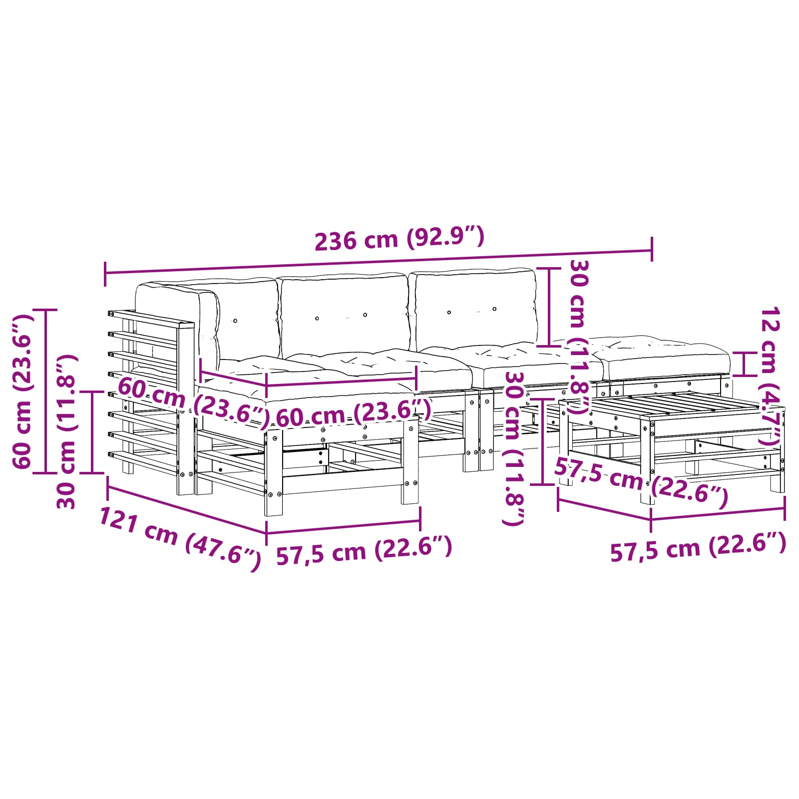 Zahradní Lounge Set 6 Ks Voskově Hnědá Masivní Borovicové Dřevo