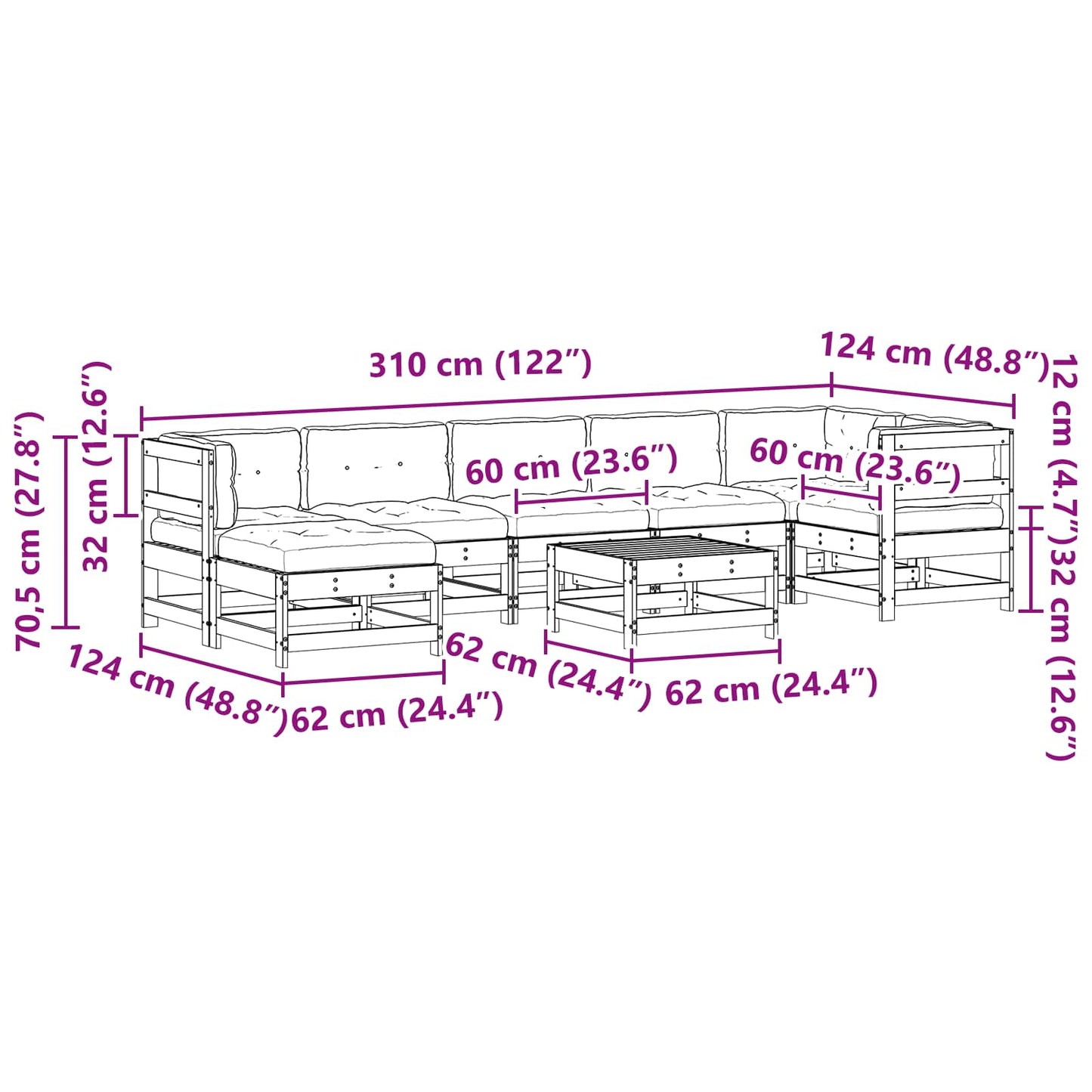 Zahradní Lounge Set 8 Ks Voskově Hnědá Masivní Borovicové Dřevo
