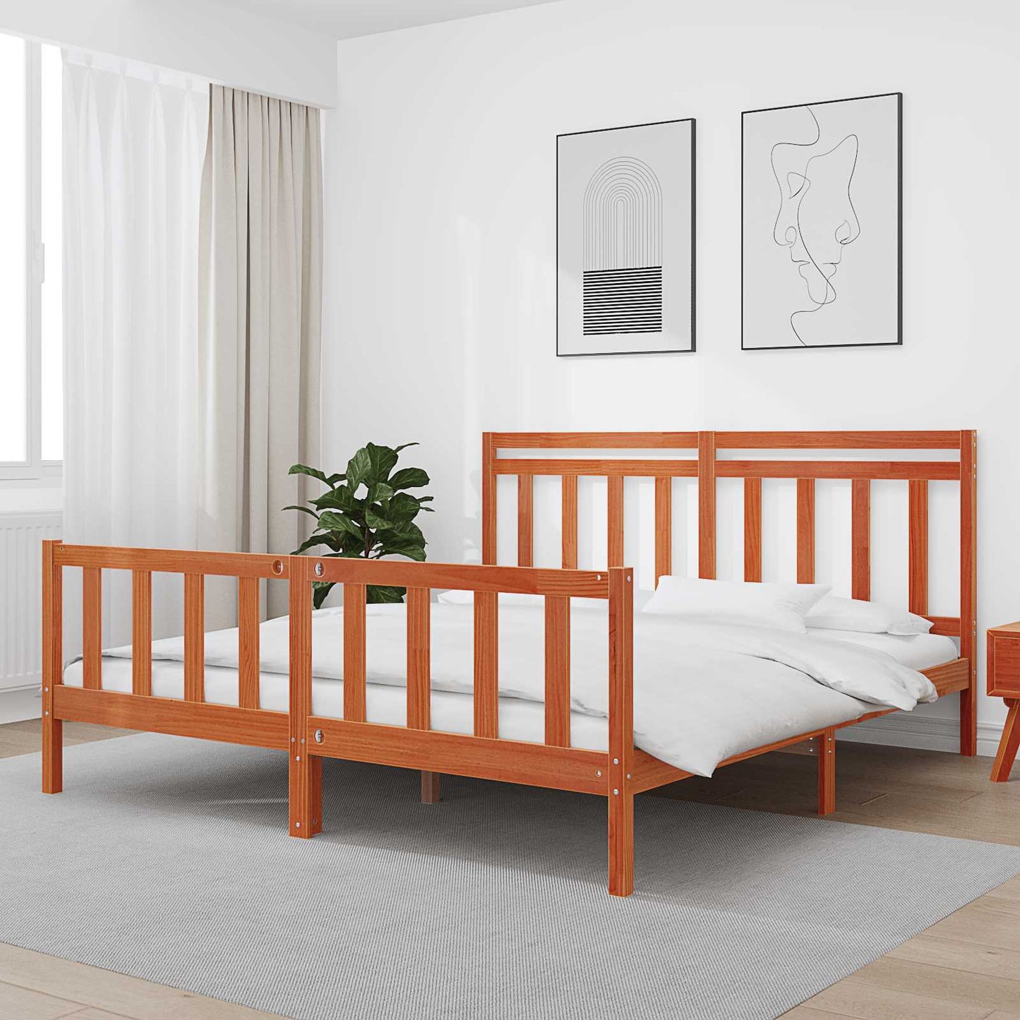 Rám Postele S Čelo 2 Pcs Voskově Hnědá 205,5 X 185,5 X 100 Cm