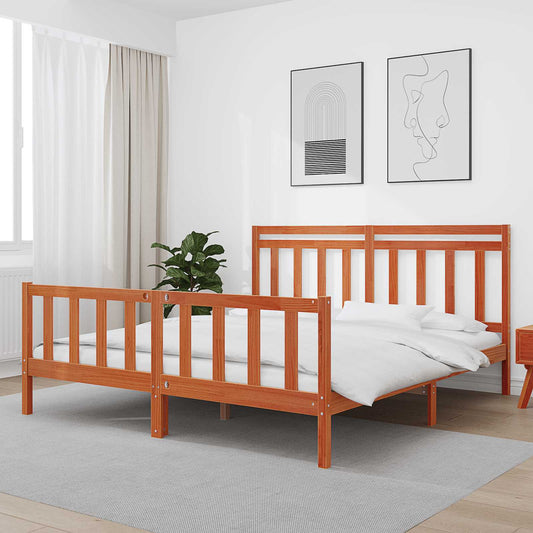 Rám Postele S Čelo 2 Pcs Voskově Hnědá 205,5 X 185,5 X 100 Cm