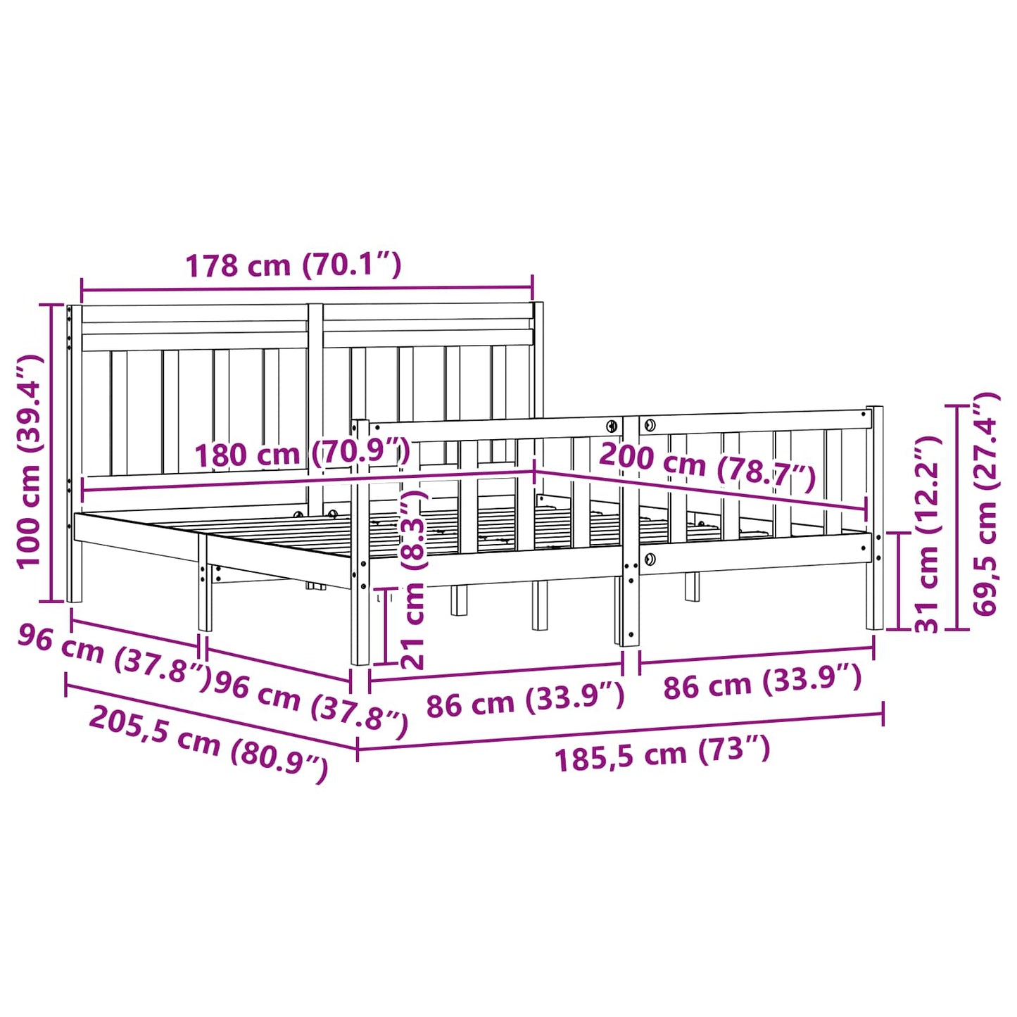 Rám Postele S Čelo 2 Pcs Voskově Hnědá 205,5 X 185,5 X 100 Cm