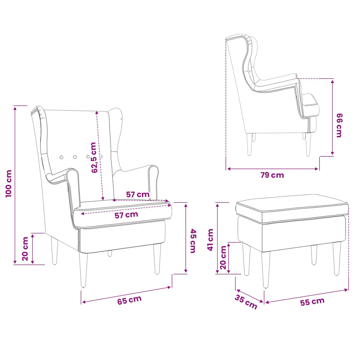 Křeslo S Podnožkou 2 Ks Textil