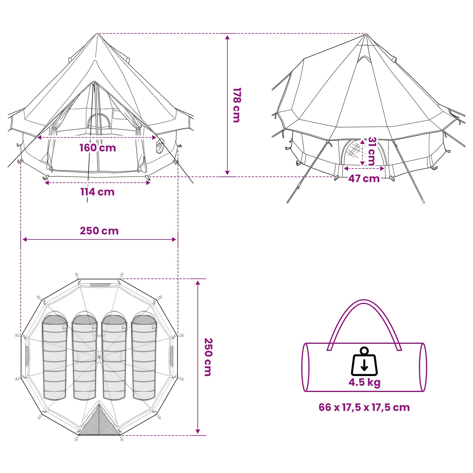 Tipi Stan Se Střechou Modrá 250 X 250 Cm Polyester A Ocel