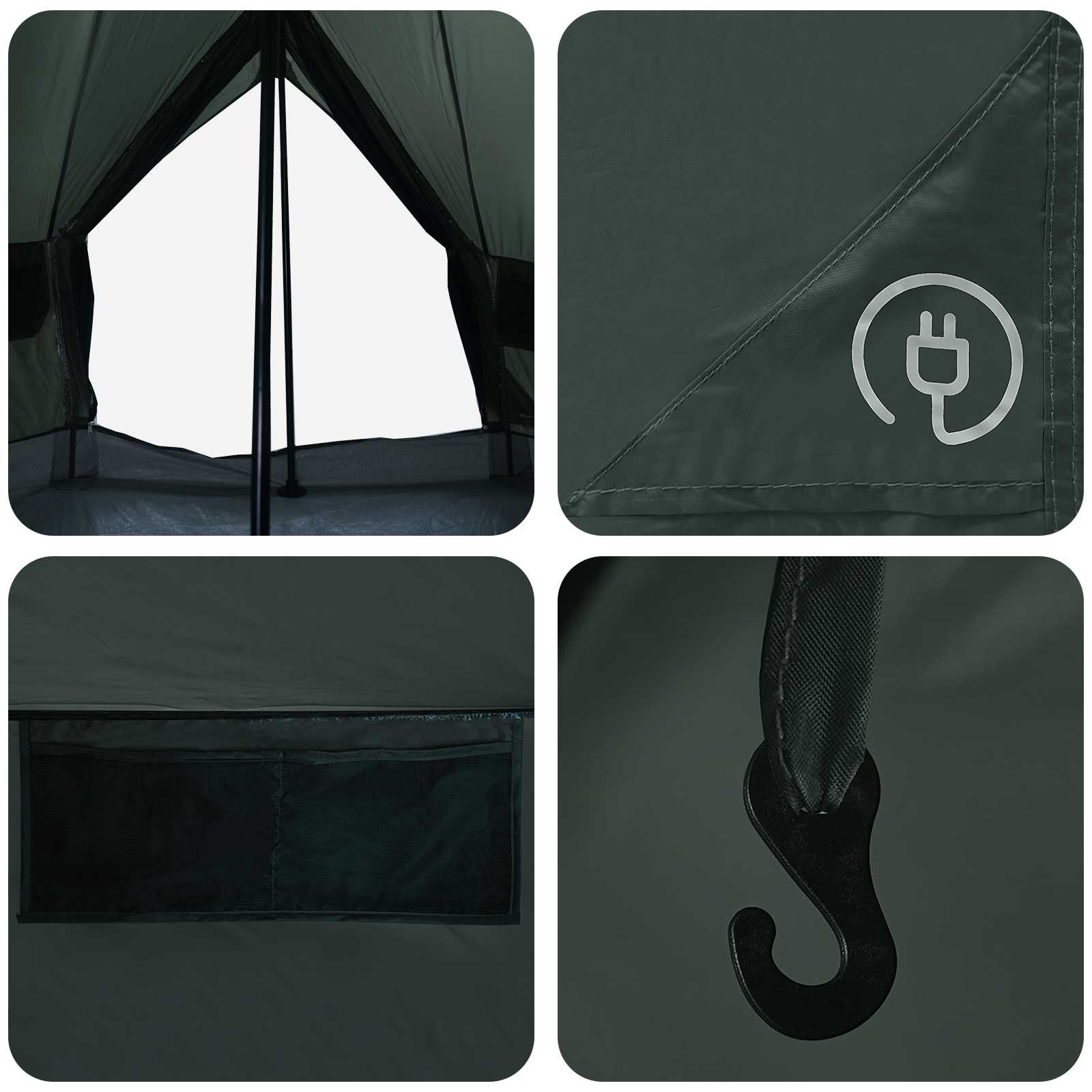 Tipi Stan Armádně Zelená 250 X 250 Cm Polyester A Ocel