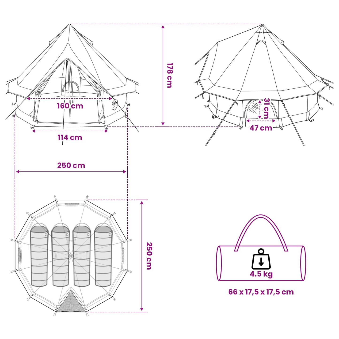 Tipi Stan Armádně Zelená 250 X 250 Cm Polyester A Ocel