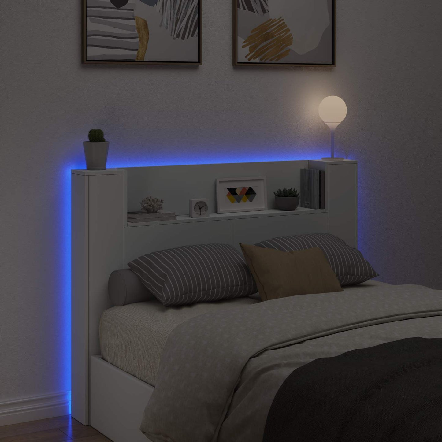 Čelo Postele S Led Bílý Kompozitní Dřevo