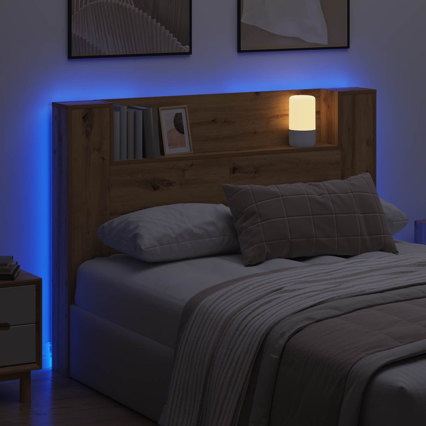 Čelo Postele S Led Řemeslný Dub Kompozitní Dřevo