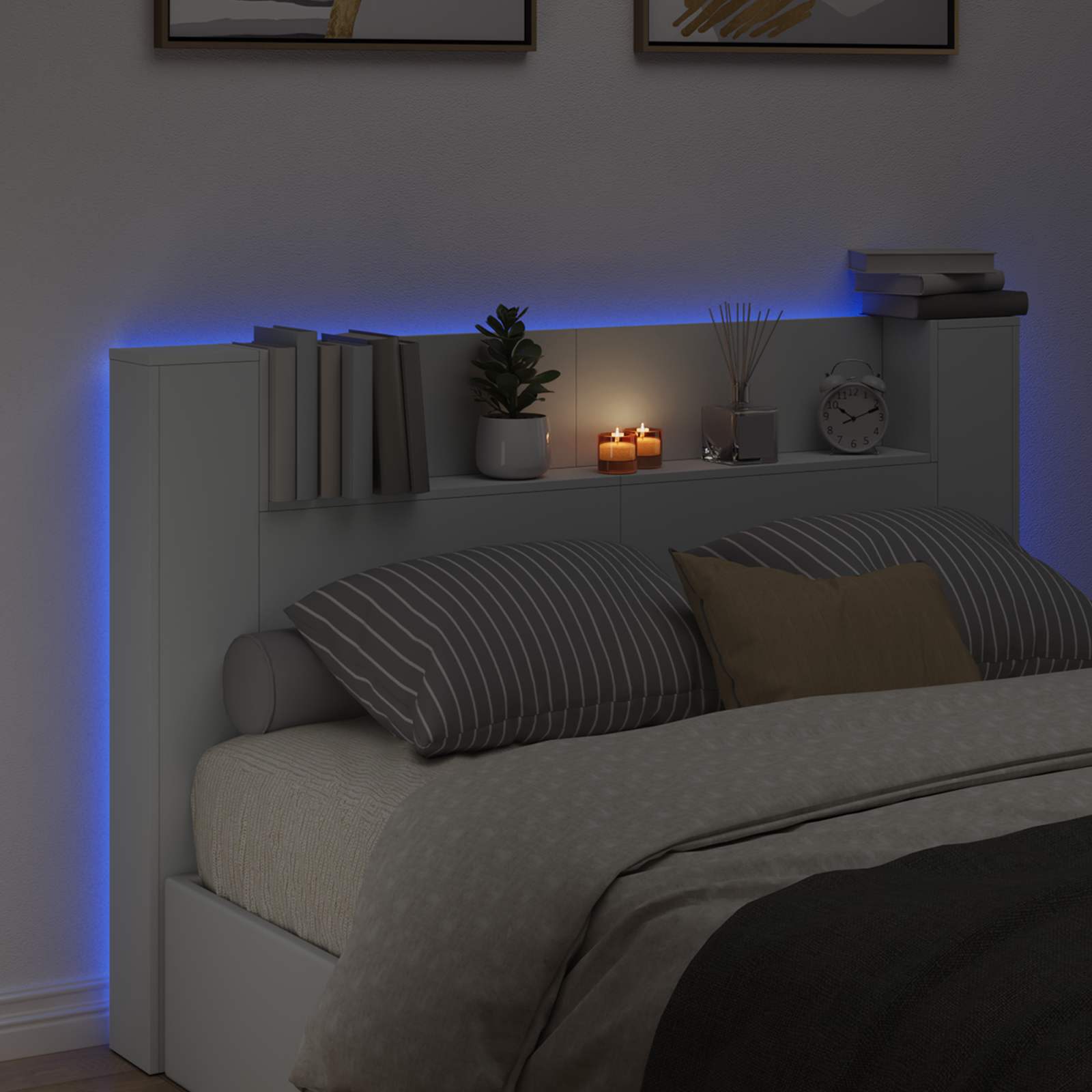 Čelo Postele S Led Bílý Kompozitní Dřevo