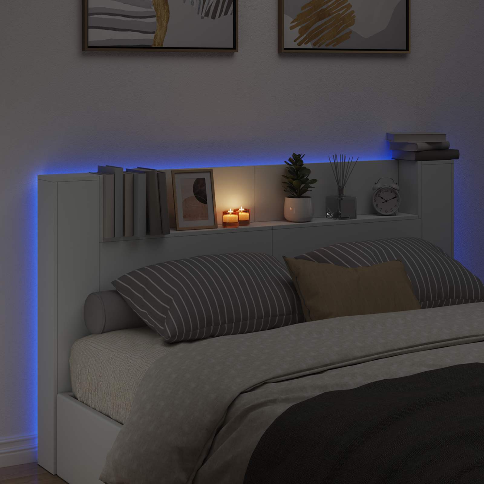 Čelo Postele S Led Bílý Kompozitní Dřevo
