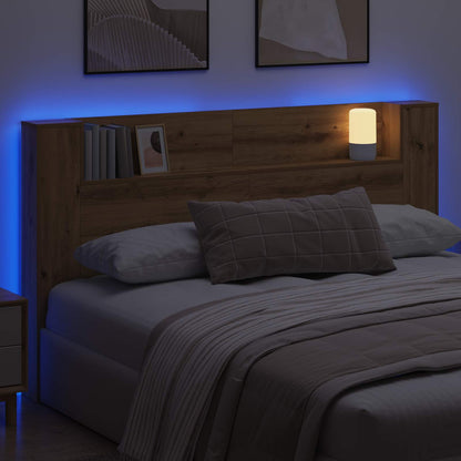 Čelo Postele S Led Umělecký Dub Kompozitní Dřevo