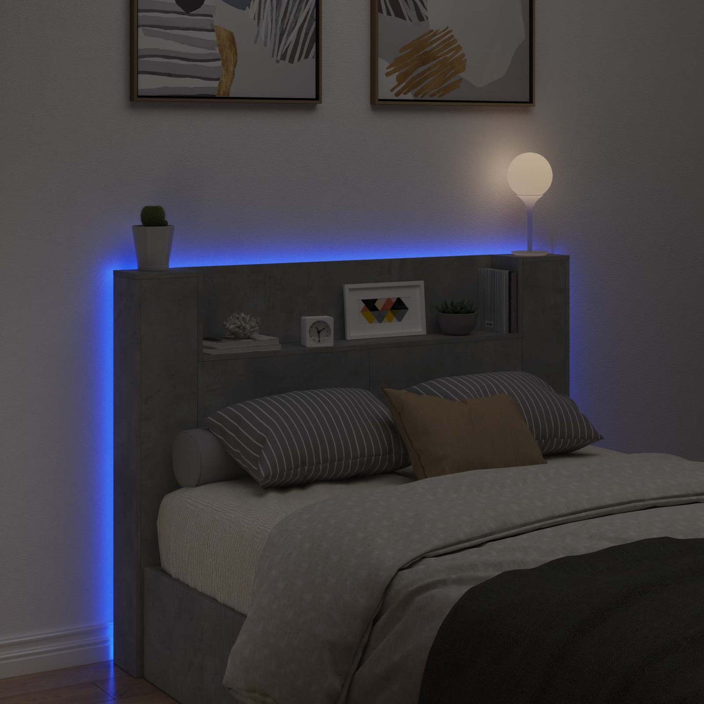 Čelo Postele S Led Betonová Kompozitní Dřevo