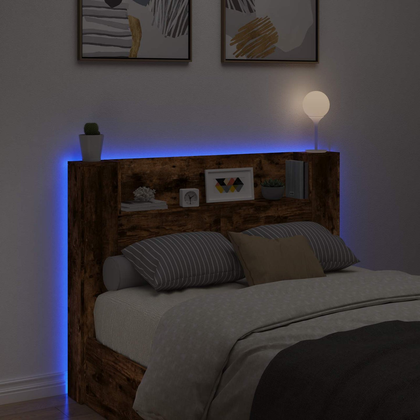 Čelo Postele S Led Uzený Dub Kompozitní Dřevo