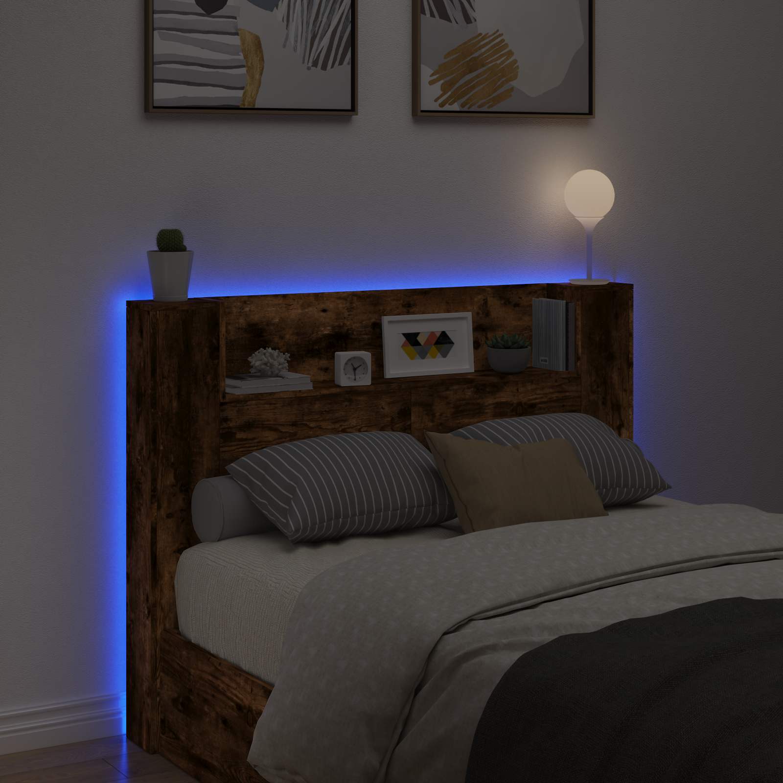Čelo Postele S Led Uzený Dub Kompozitní Dřevo